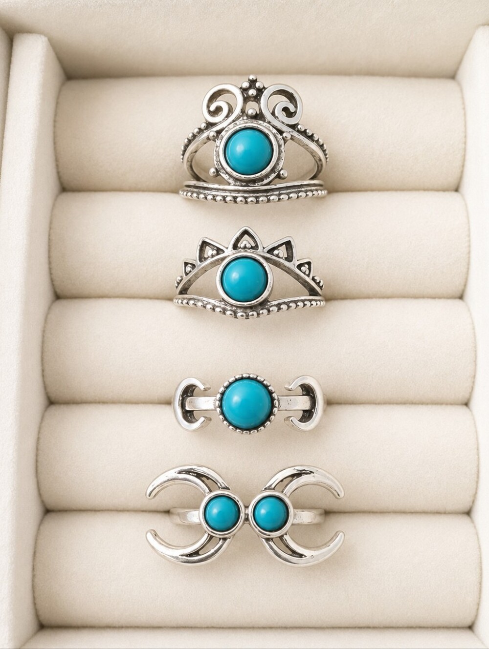 Turquoise Stone Silver Stackable Ring Set - Women Jewelry